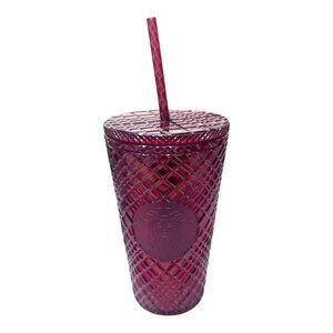 Starbucks 2021 Holiday Red Jeweled Plastic Tumbler Cold Cup 16oz Christmas